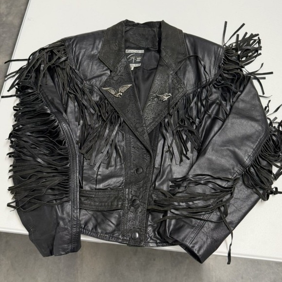 G-III Global Identity Jackets & Blazers - Vintage G-III Global Identity Black Leather Fringe Western Biker Jacket M